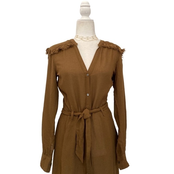 Diega Fringe Boho Dress Button Front Viscose Wool Maxi Self Tie Western Inspired - Picture 4 of 12